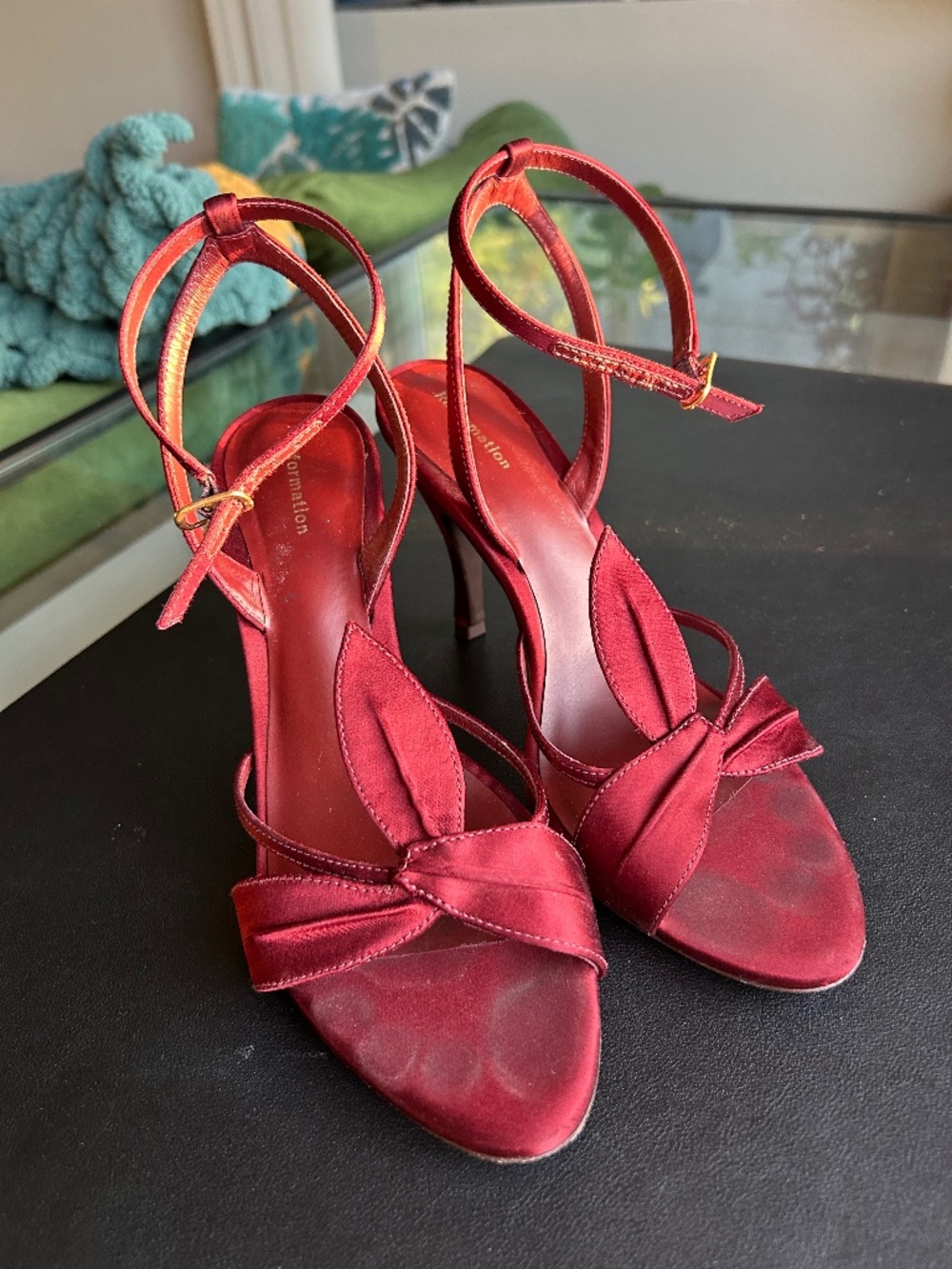 Reformation - Linda Heeled Sandal Chianti Satin (Size 8)